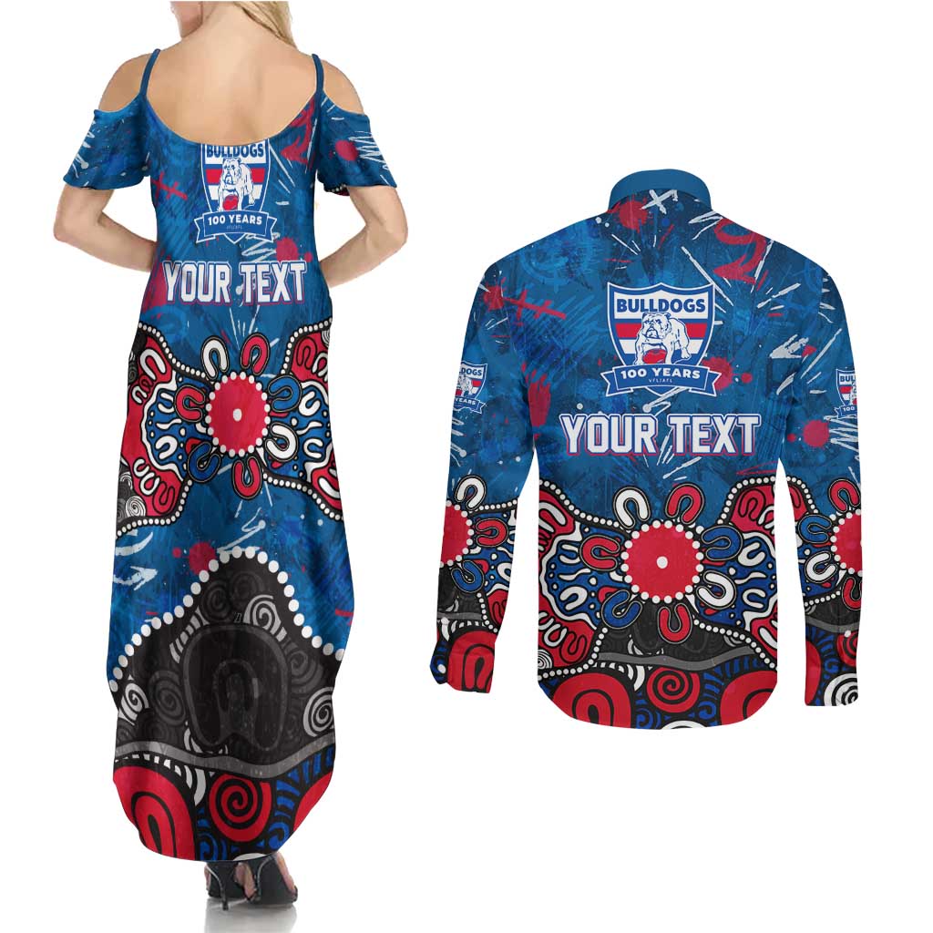 Personalized Western Bulldogs 100 Years Anniversary Couples Matching Summer Maxi Dress and Long Sleeve Button Shirt Aboriginal Dot Painting Graffiti Style