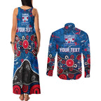 Personalized Western Bulldogs 100 Years Anniversary Couples Matching Tank Maxi Dress and Long Sleeve Button Shirt Aboriginal Dot Painting Graffiti Style