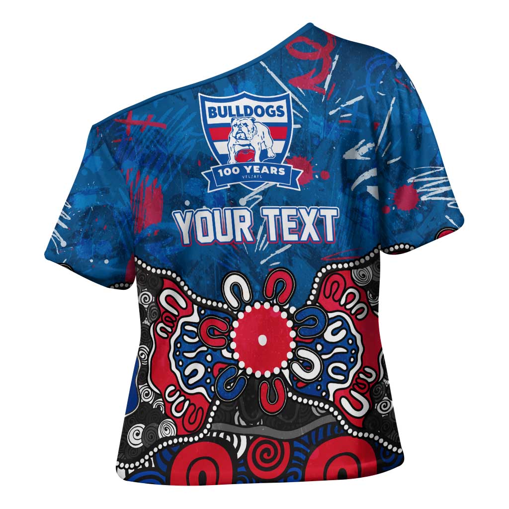 Personalized Western Bulldogs 100 Years Anniversary Cross Shoulder Shirt Aboriginal Dot Painting Graffiti Style