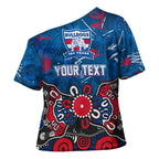 Personalized Western Bulldogs 100 Years Anniversary Cross Shoulder Shirt Aboriginal Dot Painting Graffiti Style