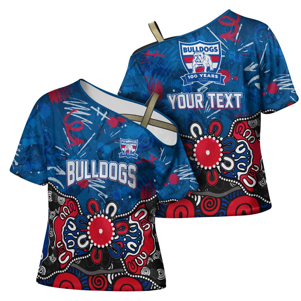 Personalized Western Bulldogs 100 Years Anniversary Cross Shoulder Shirt Aboriginal Dot Painting Graffiti Style