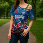 Personalized Western Bulldogs 100 Years Anniversary Cross Shoulder Shirt Aboriginal Dot Painting Graffiti Style