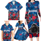 Personalized Western Bulldogs 100 Years Anniversary Family Matching Long Sleeve Bodycon Dress and Hawaiian Shirt Aboriginal Dot Painting Graffiti Style