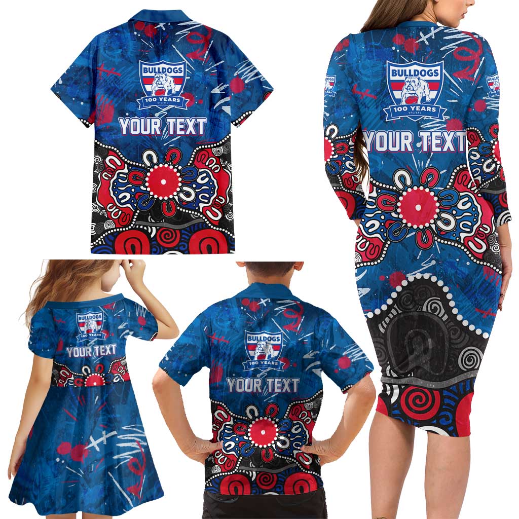 Personalized Western Bulldogs 100 Years Anniversary Family Matching Long Sleeve Bodycon Dress and Hawaiian Shirt Aboriginal Dot Painting Graffiti Style