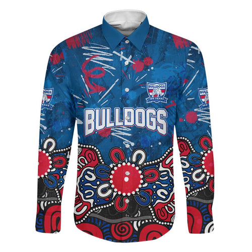 Personalized Western Bulldogs 100 Years Anniversary Family Matching Long Sleeve Bodycon Dress and Hawaiian Shirt Aboriginal Dot Painting Graffiti Style