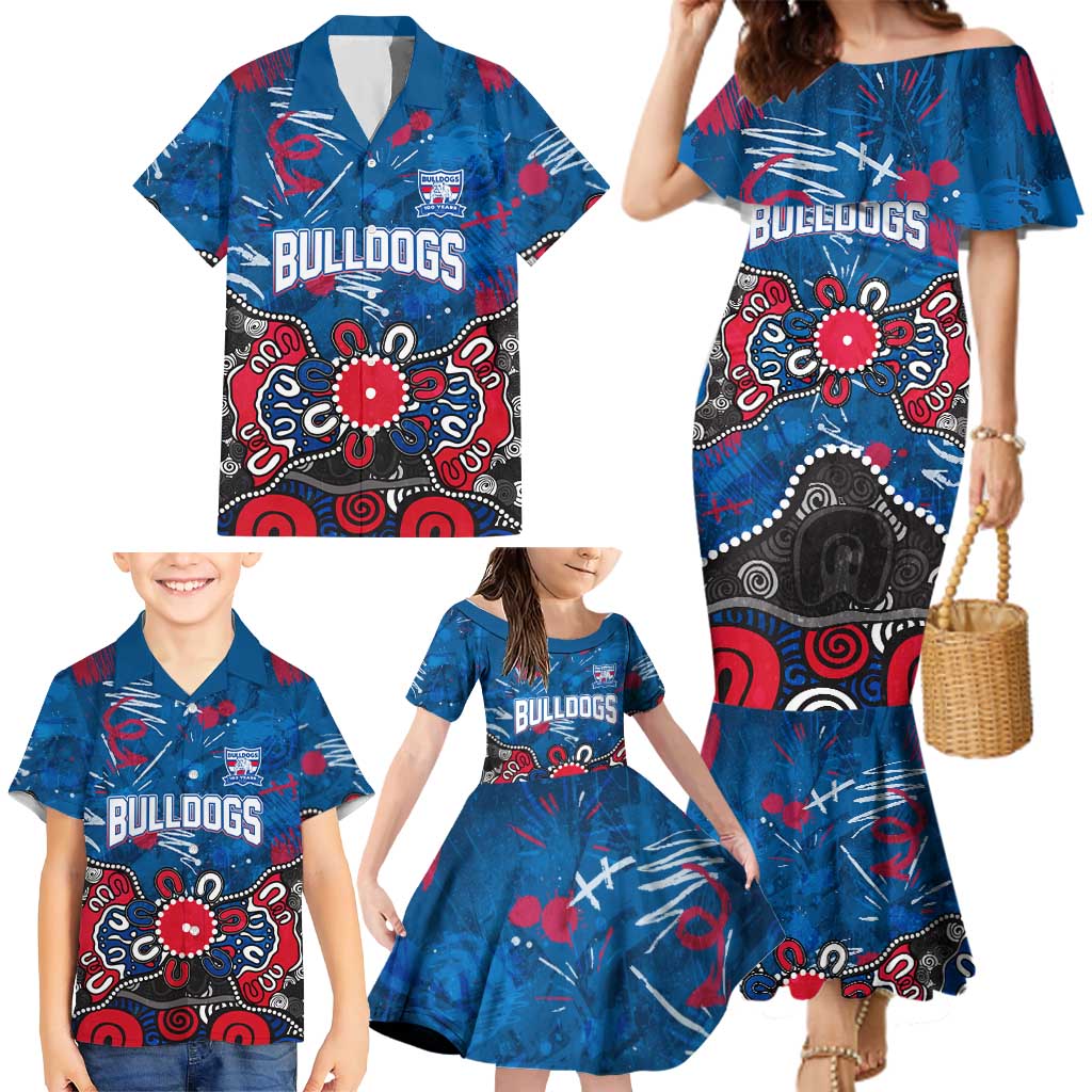Personalized Western Bulldogs 100 Years Anniversary Family Matching Mermaid Dress and Hawaiian Shirt Aboriginal Dot Painting Graffiti Style