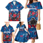 Personalized Western Bulldogs 100 Years Anniversary Family Matching Mermaid Dress and Hawaiian Shirt Aboriginal Dot Painting Graffiti Style