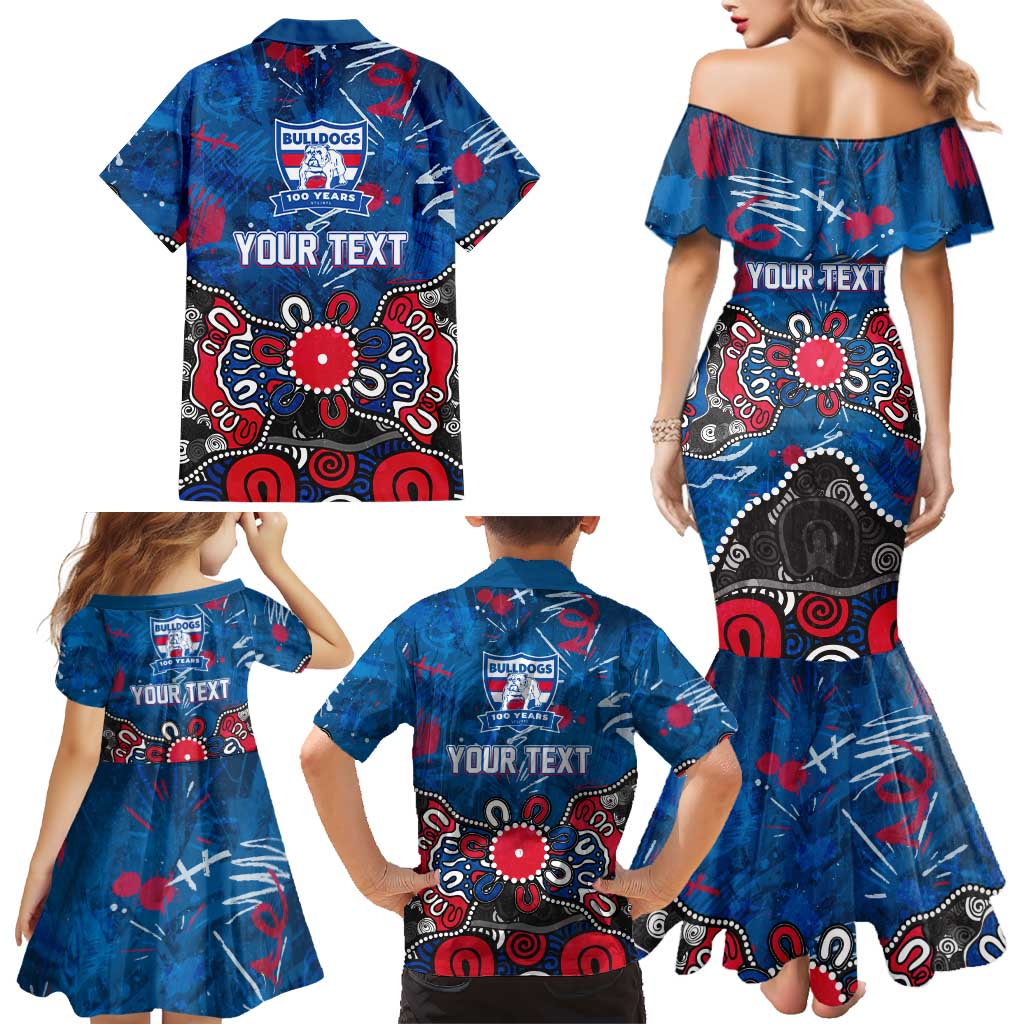 Personalized Western Bulldogs 100 Years Anniversary Family Matching Mermaid Dress and Hawaiian Shirt Aboriginal Dot Painting Graffiti Style