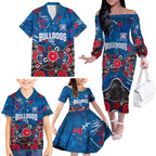 Personalized Western Bulldogs 100 Years Anniversary Family Matching Off The Shoulder Long Sleeve Dress and Hawaiian Shirt Aboriginal Dot Painting Graffiti Style