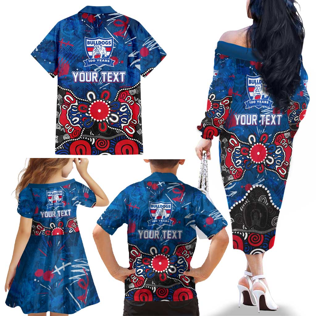 Personalized Western Bulldogs 100 Years Anniversary Family Matching Off The Shoulder Long Sleeve Dress and Hawaiian Shirt Aboriginal Dot Painting Graffiti Style