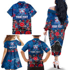 Personalized Western Bulldogs 100 Years Anniversary Family Matching Off The Shoulder Long Sleeve Dress and Hawaiian Shirt Aboriginal Dot Painting Graffiti Style