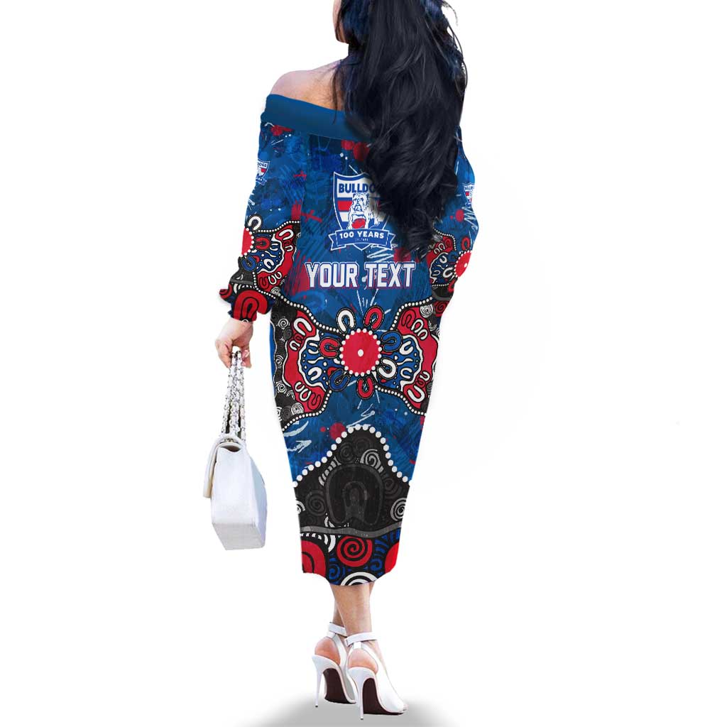 Personalized Western Bulldogs 100 Years Anniversary Family Matching Off The Shoulder Long Sleeve Dress and Hawaiian Shirt Aboriginal Dot Painting Graffiti Style