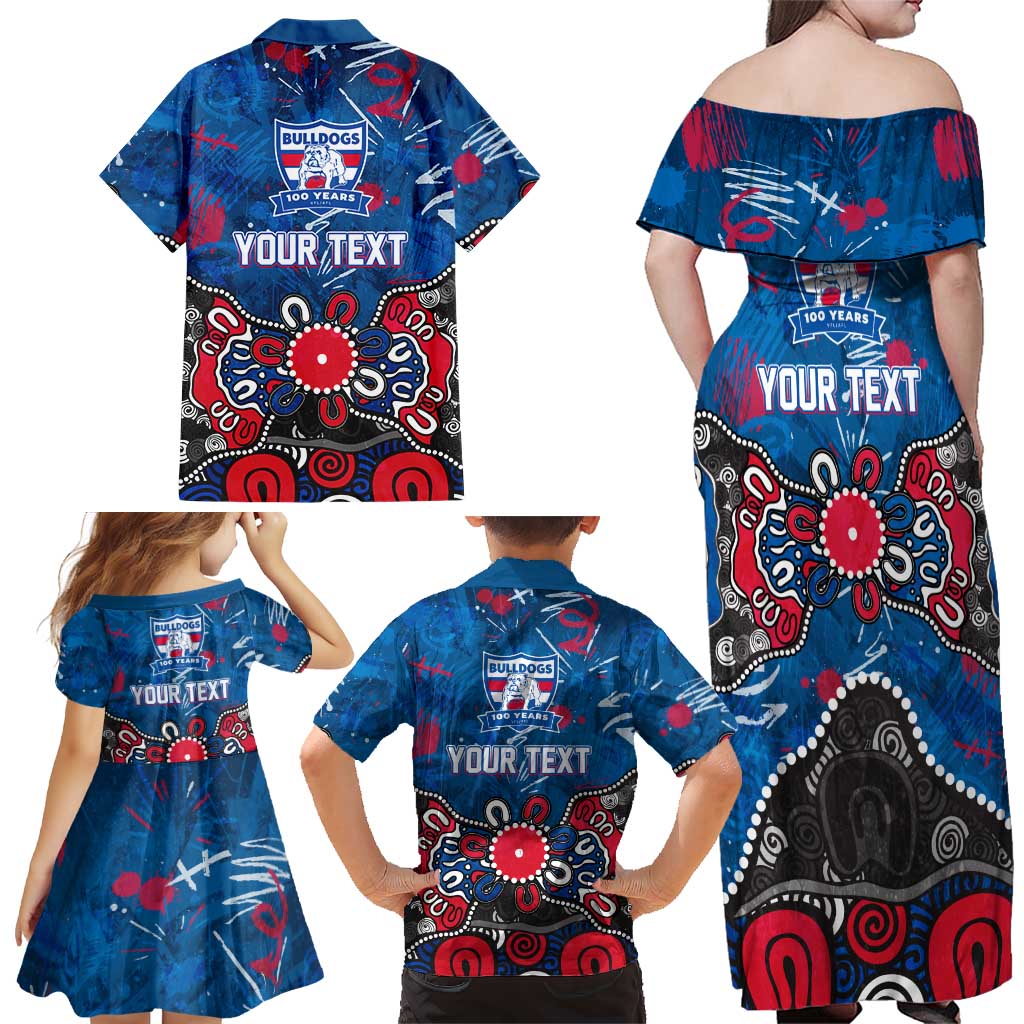Personalized Western Bulldogs 100 Years Anniversary Family Matching Off Shoulder Maxi Dress and Hawaiian Shirt Aboriginal Dot Painting Graffiti Style