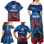 Personalized Western Bulldogs 100 Years Anniversary Family Matching Off Shoulder Maxi Dress and Hawaiian Shirt Aboriginal Dot Painting Graffiti Style
