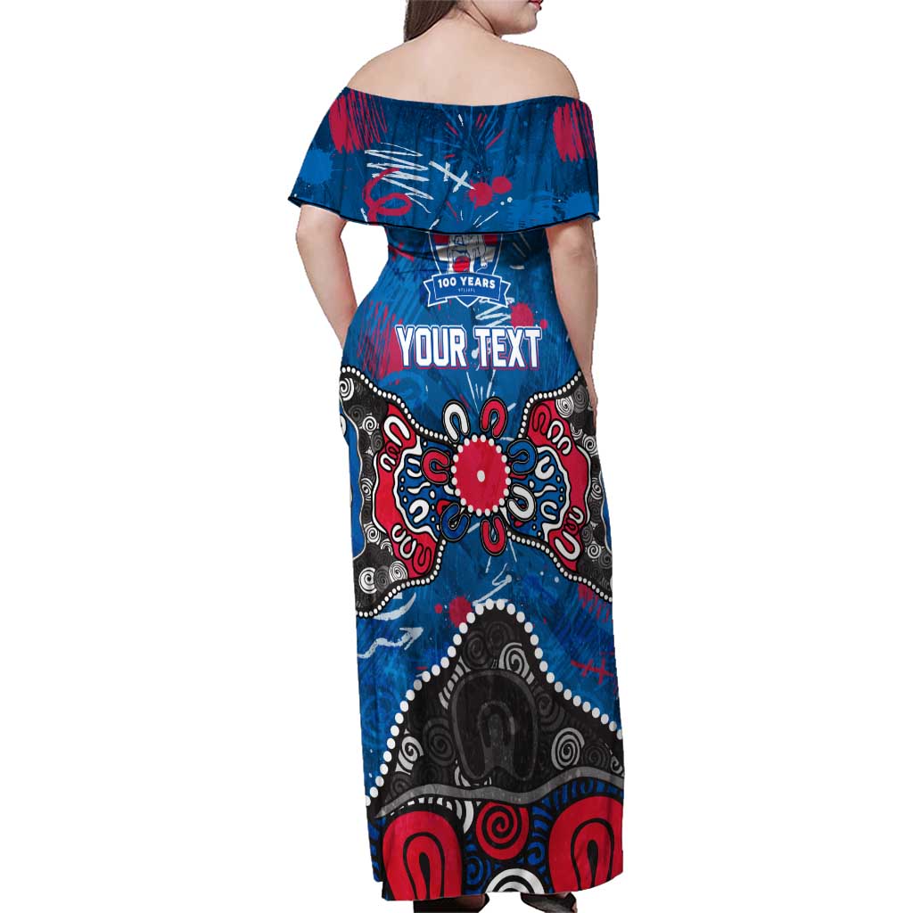 Personalized Western Bulldogs 100 Years Anniversary Family Matching Off Shoulder Maxi Dress and Hawaiian Shirt Aboriginal Dot Painting Graffiti Style