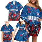 Personalized Western Bulldogs 100 Years Anniversary Family Matching Off Shoulder Short Dress and Hawaiian Shirt Aboriginal Dot Painting Graffiti Style