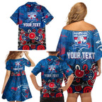 Personalized Western Bulldogs 100 Years Anniversary Family Matching Off Shoulder Short Dress and Hawaiian Shirt Aboriginal Dot Painting Graffiti Style