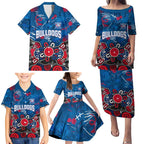 Personalized Western Bulldogs 100 Years Anniversary Family Matching Puletasi and Hawaiian Shirt Aboriginal Dot Painting Graffiti Style