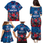 Personalized Western Bulldogs 100 Years Anniversary Family Matching Puletasi and Hawaiian Shirt Aboriginal Dot Painting Graffiti Style