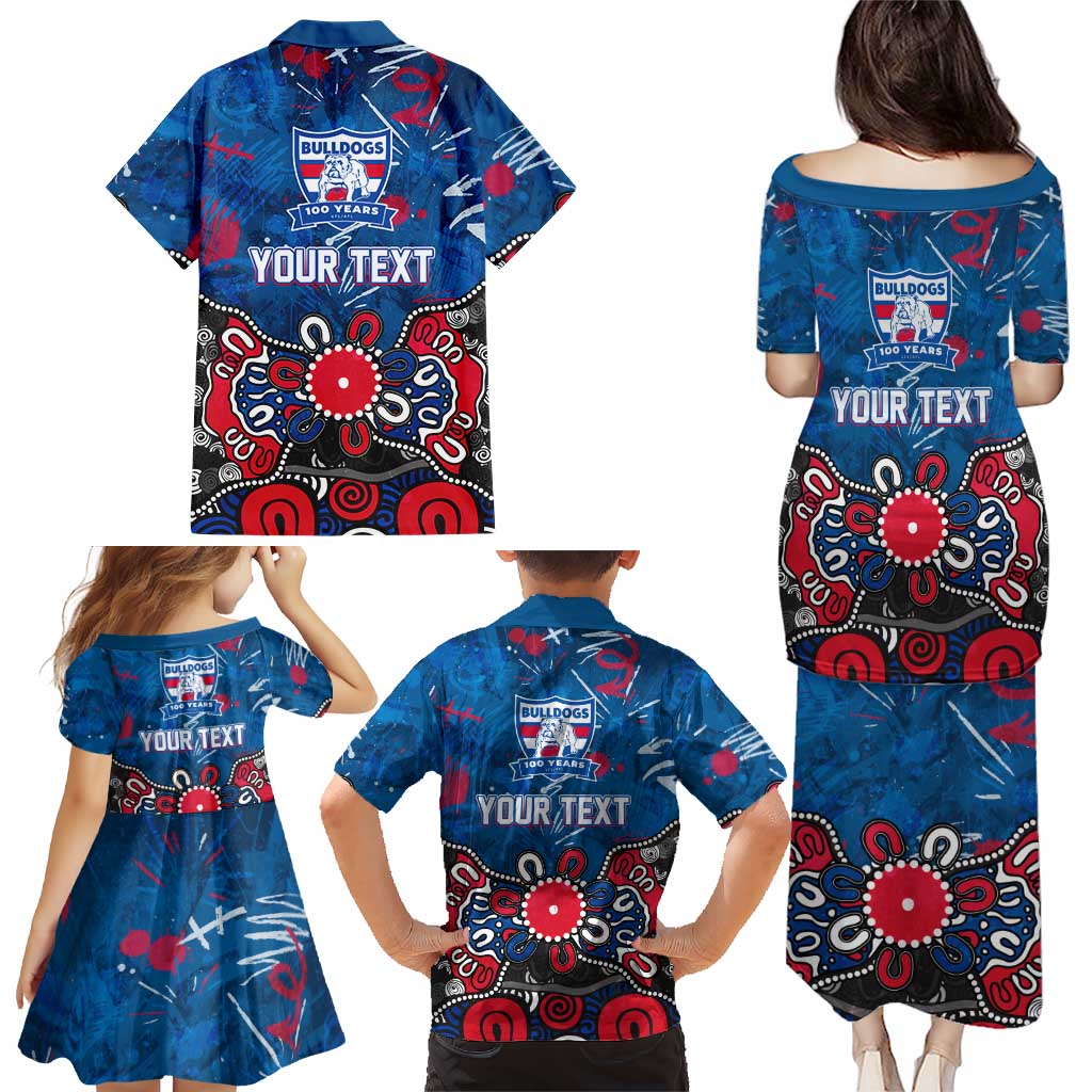 Personalized Western Bulldogs 100 Years Anniversary Family Matching Puletasi and Hawaiian Shirt Aboriginal Dot Painting Graffiti Style