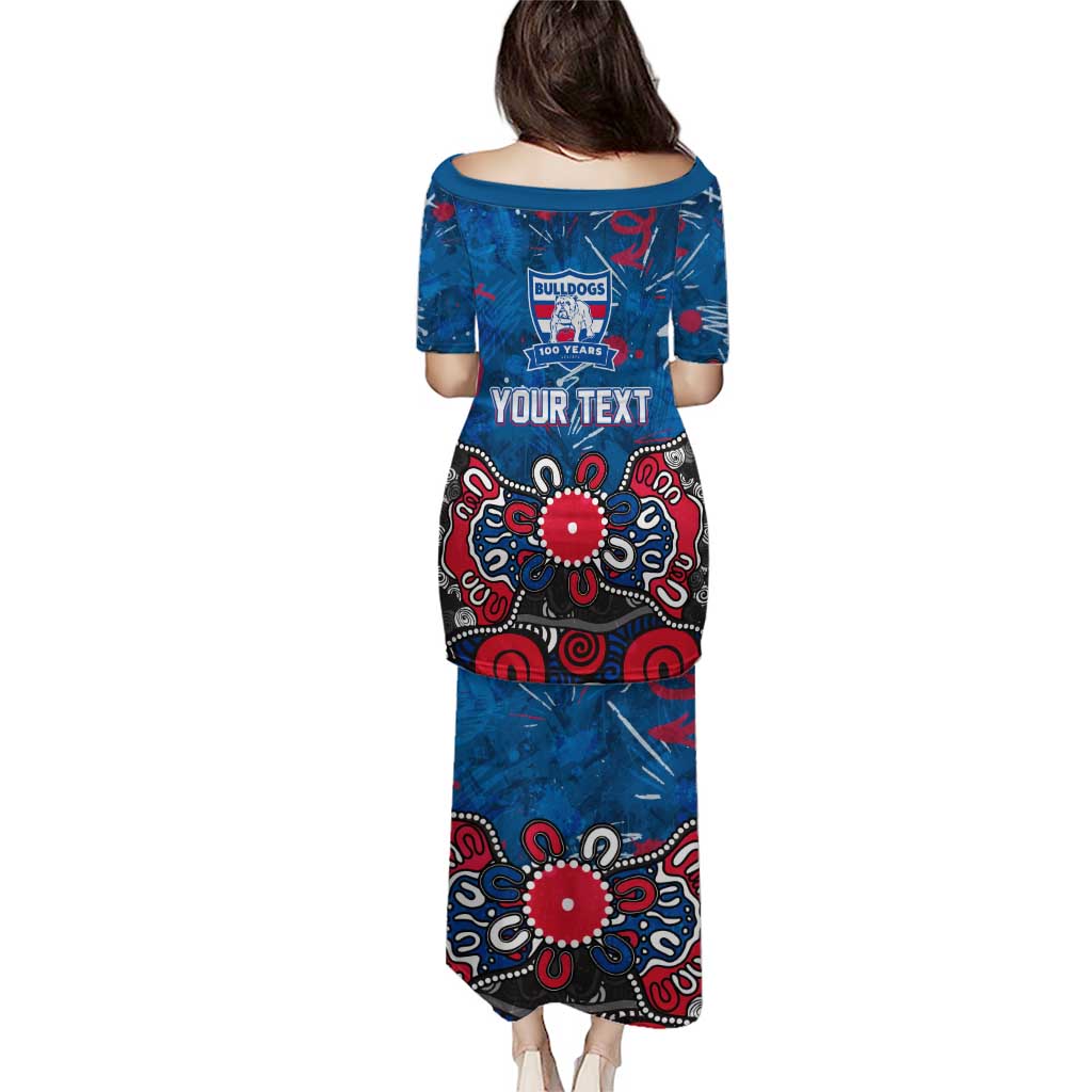 Personalized Western Bulldogs 100 Years Anniversary Family Matching Puletasi and Hawaiian Shirt Aboriginal Dot Painting Graffiti Style