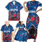 Personalized Western Bulldogs 100 Years Anniversary Family Matching Short Sleeve Bodycon Dress and Hawaiian Shirt Aboriginal Dot Painting Graffiti Style