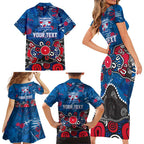 Personalized Western Bulldogs 100 Years Anniversary Family Matching Short Sleeve Bodycon Dress and Hawaiian Shirt Aboriginal Dot Painting Graffiti Style