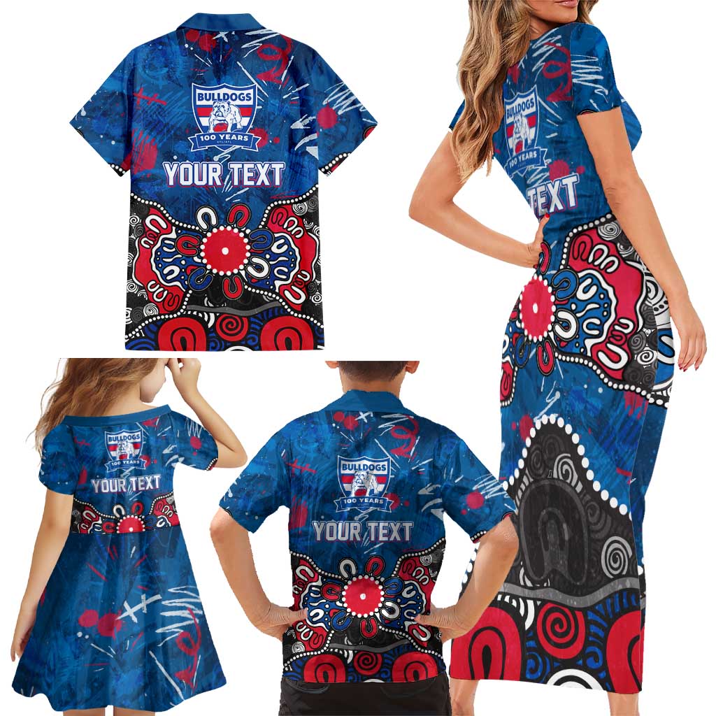 Personalized Western Bulldogs 100 Years Anniversary Family Matching Short Sleeve Bodycon Dress and Hawaiian Shirt Aboriginal Dot Painting Graffiti Style