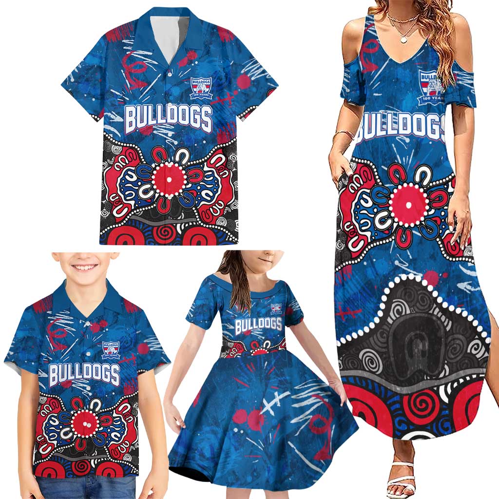 Personalized Western Bulldogs 100 Years Anniversary Family Matching Summer Maxi Dress and Hawaiian Shirt Aboriginal Dot Painting Graffiti Style