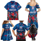 Personalized Western Bulldogs 100 Years Anniversary Family Matching Summer Maxi Dress and Hawaiian Shirt Aboriginal Dot Painting Graffiti Style