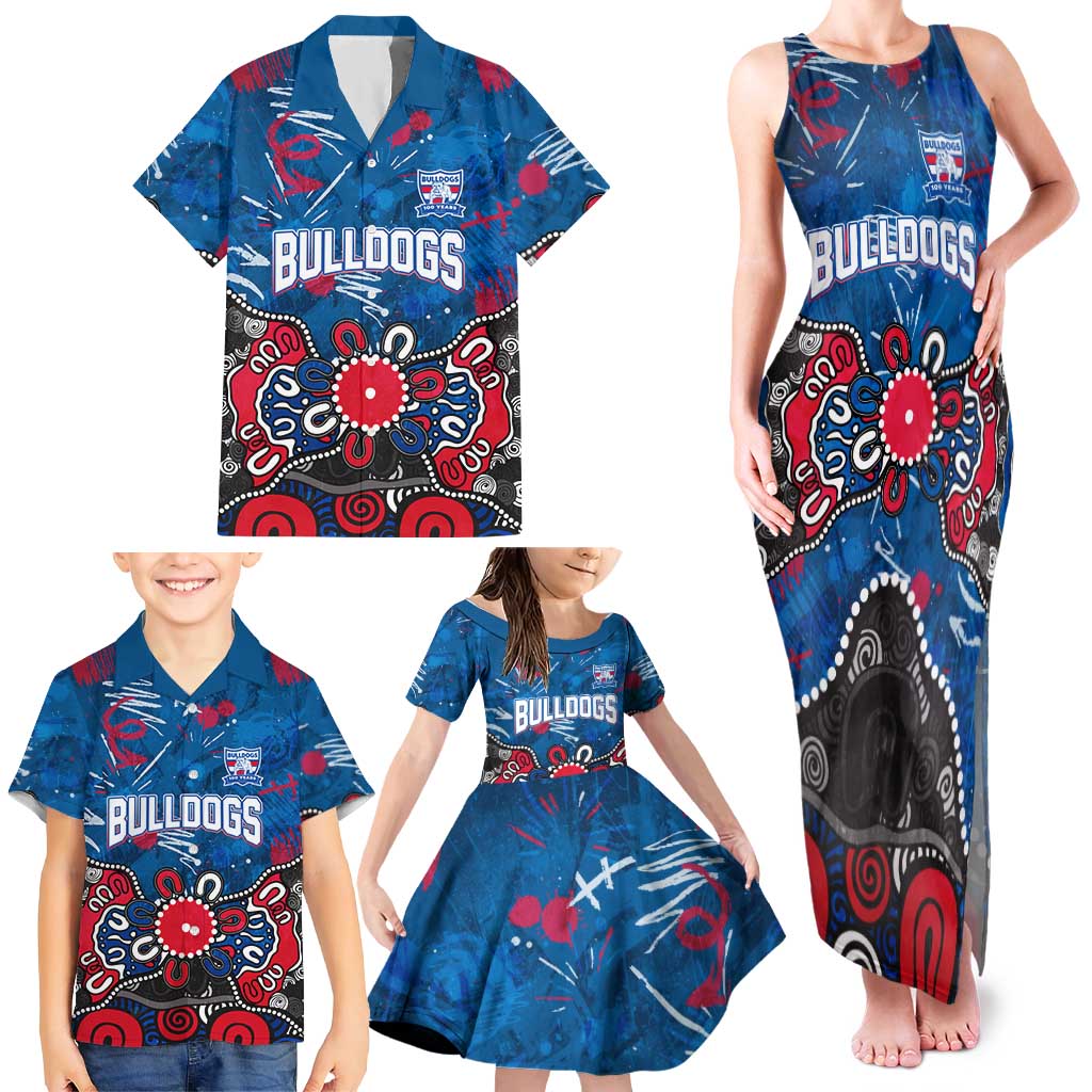 Personalized Western Bulldogs 100 Years Anniversary Family Matching Tank Maxi Dress and Hawaiian Shirt Aboriginal Dot Painting Graffiti Style