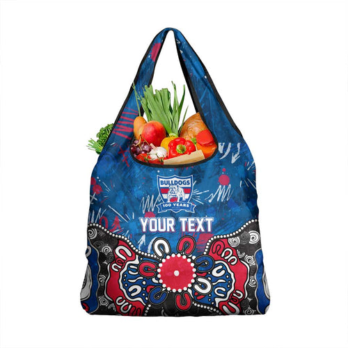 Personalized Western Bulldogs 100 Years Anniversary Grocery Bag Aboriginal Dot Painting Graffiti Style