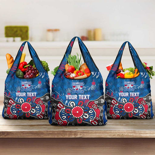 Personalized Western Bulldogs 100 Years Anniversary Grocery Bag Aboriginal Dot Painting Graffiti Style