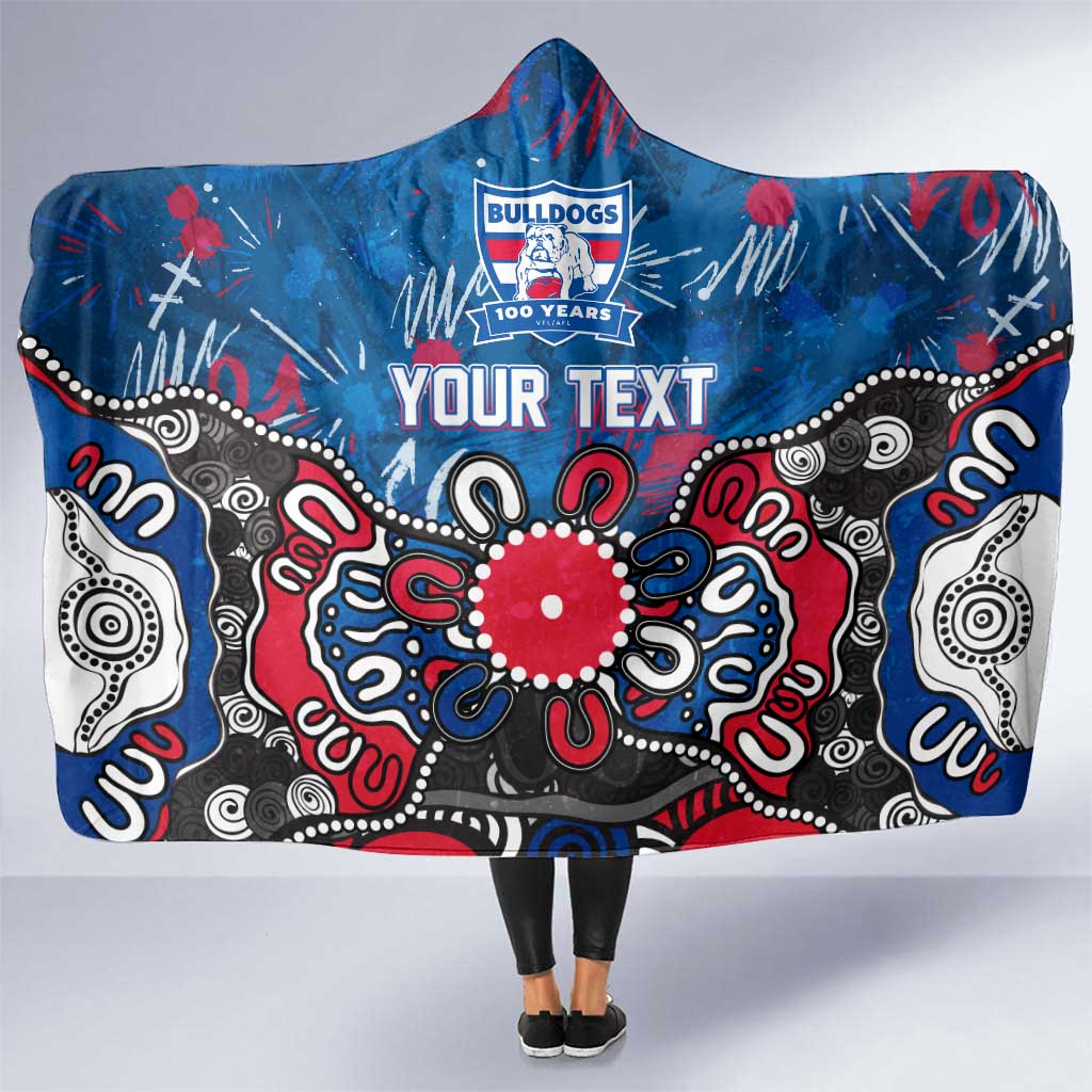 Personalized Western Bulldogs 100 Years Anniversary Hooded Blanket Aboriginal Dot Painting Graffiti Style