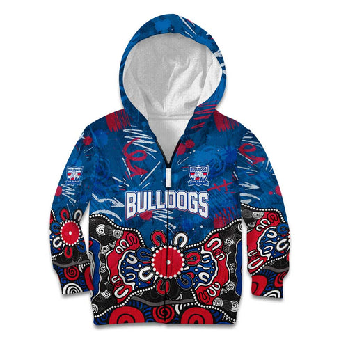 Personalized Western Bulldogs 100 Years Anniversary Kid Hoodie Aboriginal Dot Painting Graffiti Style