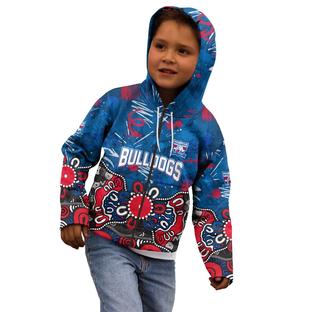 Personalized Western Bulldogs 100 Years Anniversary Kid Hoodie Aboriginal Dot Painting Graffiti Style