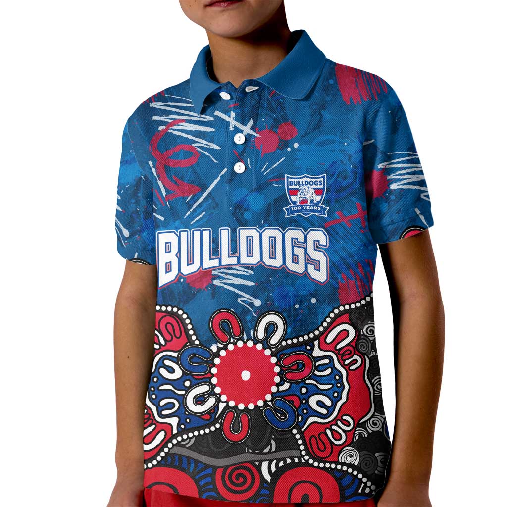 Personalized Western Bulldogs 100 Years Anniversary Kid Polo Shirt Aboriginal Dot Painting Graffiti Style