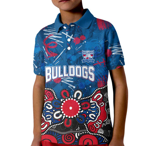 Personalized Western Bulldogs 100 Years Anniversary Kid Polo Shirt Aboriginal Dot Painting Graffiti Style