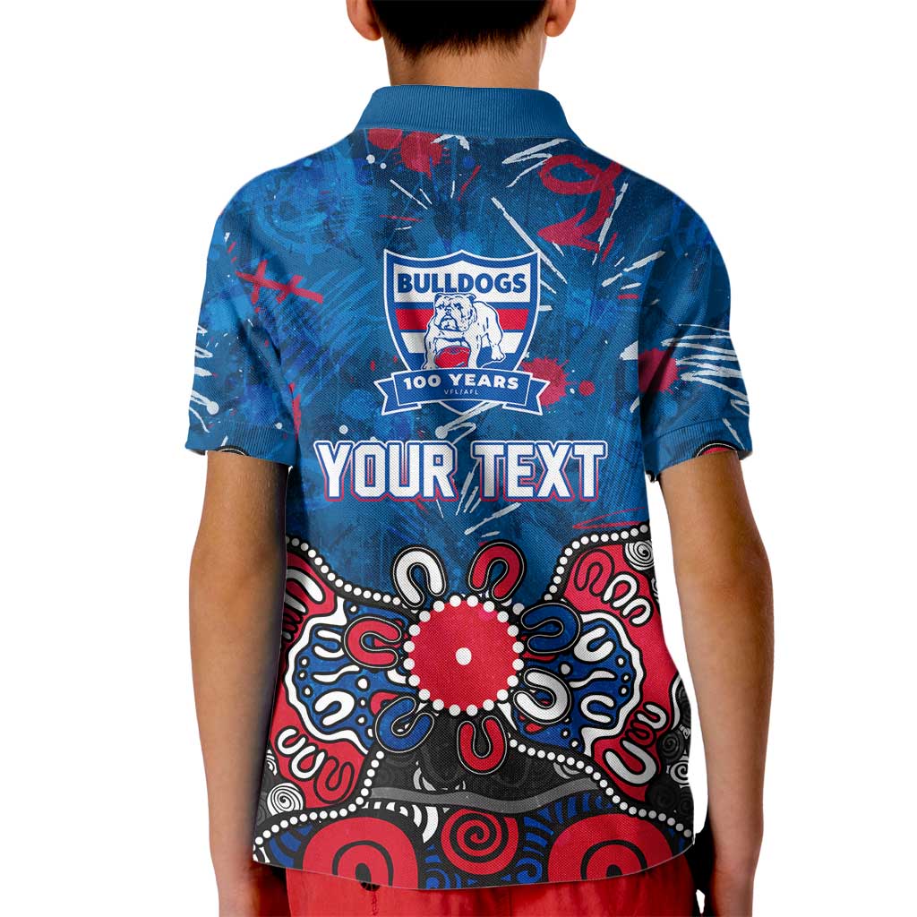 Personalized Western Bulldogs 100 Years Anniversary Kid Polo Shirt Aboriginal Dot Painting Graffiti Style