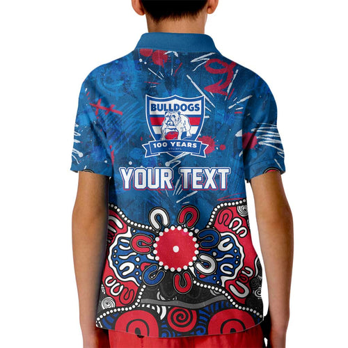 Personalized Western Bulldogs 100 Years Anniversary Kid Polo Shirt Aboriginal Dot Painting Graffiti Style