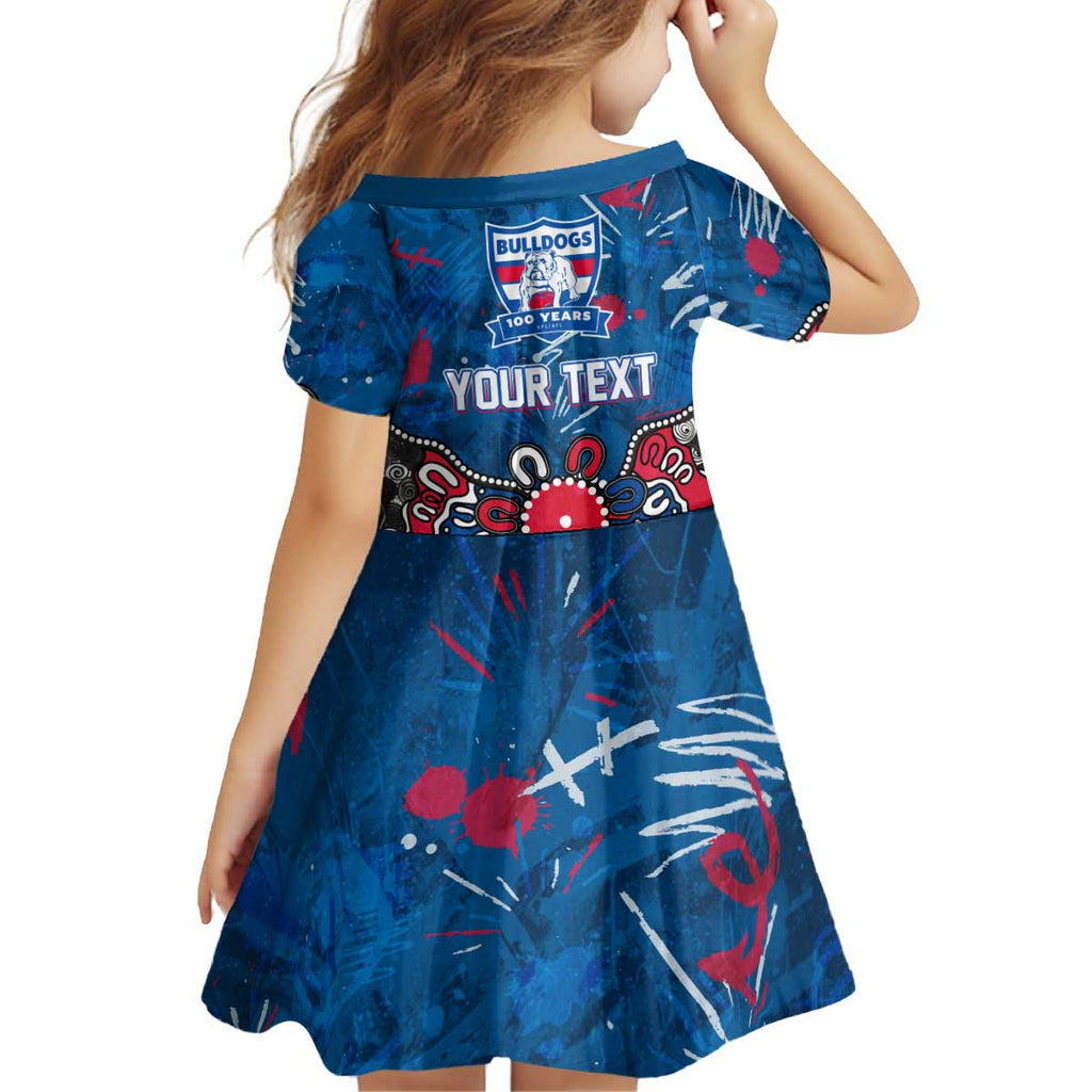 Personalized Western Bulldogs 100 Years Anniversary Kid Short Sleeve Dress Aboriginal Dot Painting Graffiti Style