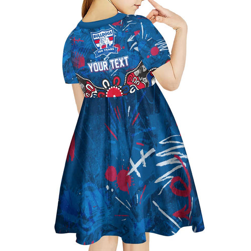 Personalized Western Bulldogs 100 Years Anniversary Kid Short Sleeve Dress Aboriginal Dot Painting Graffiti Style