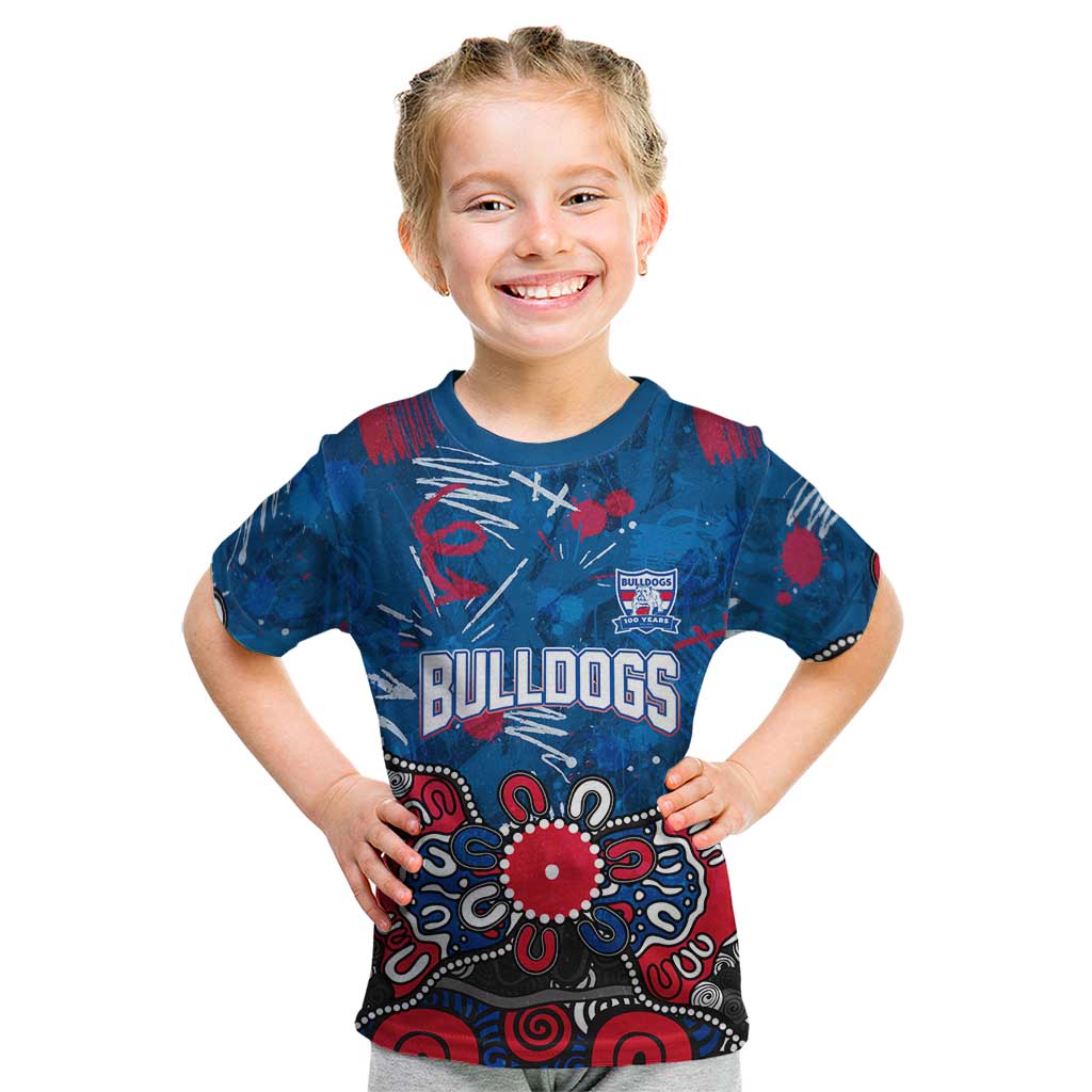 Personalized Western Bulldogs 100 Years Anniversary Kid T Shirt Aboriginal Dot Painting Graffiti Style