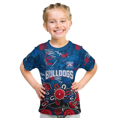 Personalized Western Bulldogs 100 Years Anniversary Kid T Shirt Aboriginal Dot Painting Graffiti Style