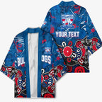 Personalized Western Bulldogs 100 Years Anniversary Kimono Aboriginal Dot Painting Graffiti Style