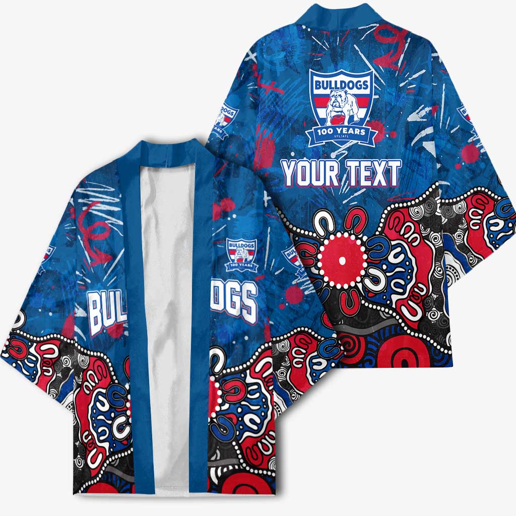 Personalized Western Bulldogs 100 Years Anniversary Kimono Aboriginal Dot Painting Graffiti Style