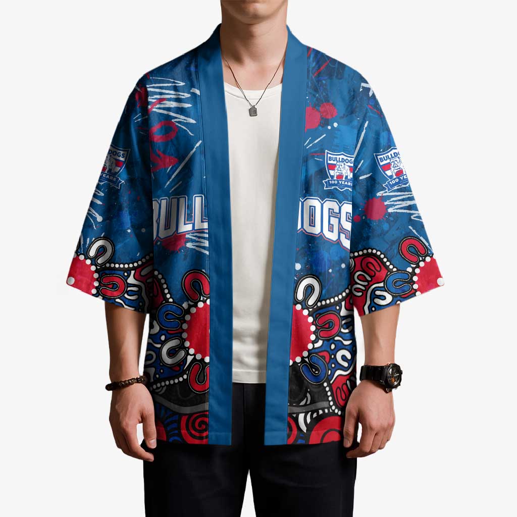 Personalized Western Bulldogs 100 Years Anniversary Kimono Aboriginal Dot Painting Graffiti Style