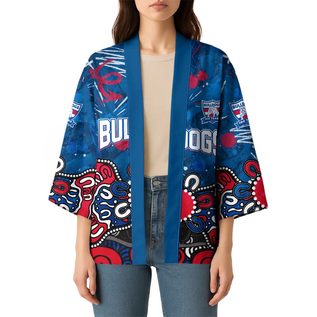 Personalized Western Bulldogs 100 Years Anniversary Kimono Aboriginal Dot Painting Graffiti Style