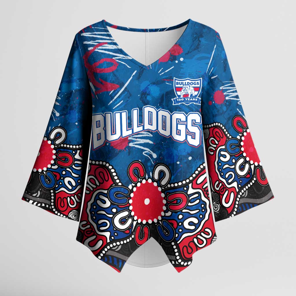 Personalized Western Bulldogs 100 Years Anniversary Kimono Sleeve Blouse Aboriginal Dot Painting Graffiti Style