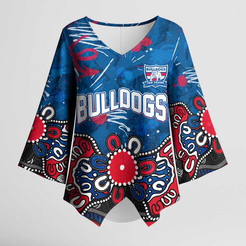 Personalized Western Bulldogs 100 Years Anniversary Kimono Sleeve Blouse Aboriginal Dot Painting Graffiti Style